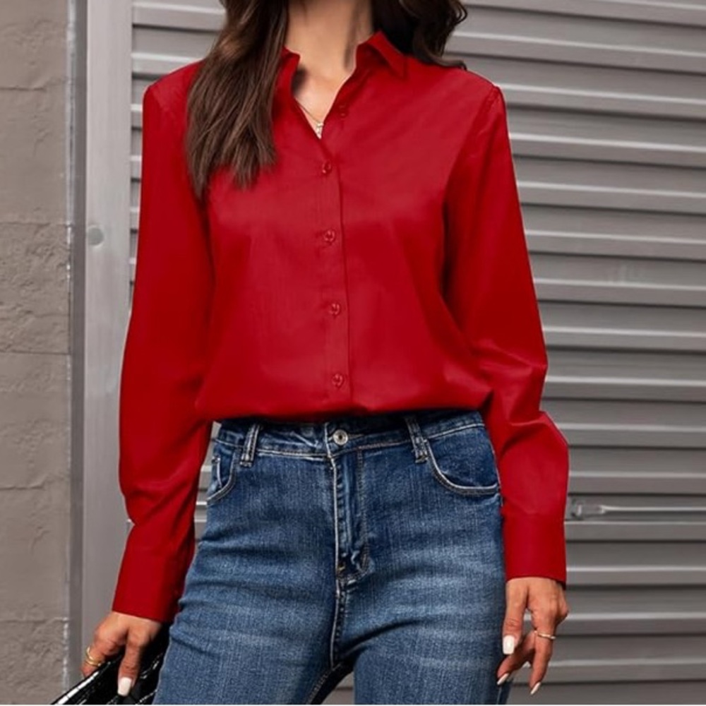 S Fred David Button Down Shirt Classic Work Business Casual Long Sleeve Blouse